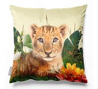 Izabela Peters Cushions With Covers Included, Filled Cushion, Eco-Friendly Velvet Cushions, 45 cm, Jungle Lion Cub - Cream, Chair Cushions, Sofa Cushions, Seat Cushions, Large Cushions