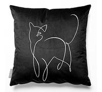 Izabela Peters Cushions With Covers Included, Filled Cushion, Eco-Friendly Velvet Cushions, 50 cm, Cat - Black on White, Chair Cushions, Sofa Cushions, Seat Cushions, Large Cushions