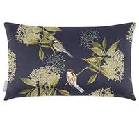 Izabela Peters Eco-Friendly Velvet Cushions - 55 x 35 cm, Bird on Elderflower - Graphite, Chair & Sofa Seat Cushions With Covers Included
