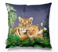 Izabela Peters Eco-Friendly Velvet Cushions - Big Cat Family - Graphite, 45 cm, Large Chair & Sofa Cushions