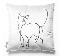 Izabela Peters Eco-Friendly Velvet Cushions - Filled, 50 cm, Cat - White on Black, Chair & Sofa Seat Cushions