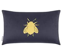 Izabela Peters Eco-Friendly Velvet Cushions With Covers Included, 50 x 30 cm, Bee - Graphite, Chair & Sofa Seat Cushions