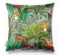 Izabela Peters Filled Cushion With Cover, Eco-Friendly Velvet, 45 cm, Jungle Fusion - Blue Surf, for Chair, Sofa, Seat, Large
