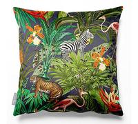 Izabela Peters Filled Cushions With Covers, Eco-Friendly Velvet, 45 cm, Jungle Fusion - Graphite, for Chair, Sofa, Seat, Large