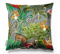 Izabela Peters Filled Cushions With Covers, Eco-Friendly Velvet, 60 cm, Jungle Fusion - French Grey, for Chair, Sofa, Seat, Large