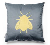 Izabela Peters French Grey Velvet Cushion - 40 cm Filled Seat Cover With Bee Pattern, Eco-Friendly for Chair, Sofa