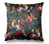 Izabela Peters Luxurious Designer Cushions With Covers Included- Eco-Friendly Velvet Decorative Cushions For Bed Sofa Living Room - Birds in Paradise - Graphite, 40 x 40 cm (16'' x 16'')