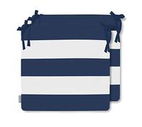 Izabela Peters Luxury Outdoor Waterproof Chair Seat Cushions Set Of 2 |High Density Foam Seat Pads for Garden Furniture, Indoors & Outdoors Dining Chairs | 3 Stripes Horizontal Estate Blue