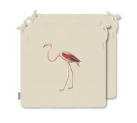Izabela Peters Luxury Outdoor Waterproof Chair Seat Cushions Set Of 2 |High Density Foam Seat Pads for Garden Furniture, Indoors & Outdoors Dining Chairs|Flamingo Flora & Fauna Ivory Cream