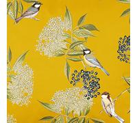 Izabela Peters Luxury Upholstery Curtain Fabric - Eco-Friendly Velvet - Designer Blind, Craft, Sewing Fabric by The Metre - Bird On Elderflower - Mustard - 1 Metre
