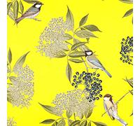 Izabela Peters Luxury Upholstery Curtain Fabric - Eco-Friendly Velvet - Designer Blind, Craft, Sewing Fabric By The Metre - Bird On Elderflower - Saffron - 1 Metre