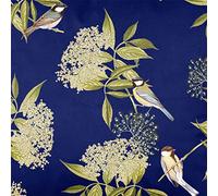 Izabela Peters Luxury Upholstery Curtain Fabric - Eco-Friendly Velvet - Designer Blind, Craft, Sewing Fabric By The Metre - Bird On Elderflower - Prussian Blue - Sample