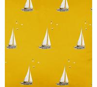 Izabela Peters Luxury Upholstery Curtain Fabric - Eco-Friendly Velvet - Designer Blind, Craft, Sewing Fabric by The Metre - Sail Boats - Mustard - 1/2 Metre