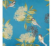 Izabela Peters Luxury Upholstery Curtain Fabric - Eco-Friendly Velvet - Designer Blind, Craft, Sewing Fabric by The Metre - Bird On Elderflower - Midnight - Sample
