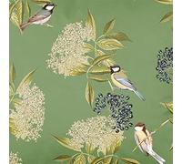 Izabela Peters Luxury Upholstery Curtain Fabric - Eco-Friendly Velvet - Designer Blind, Craft, Sewing Fabric by The Metre - Bird On Elderflower - Sage - Sample
