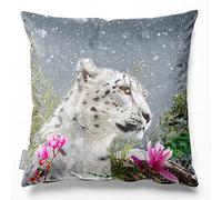 Izabela Peters Majestic Snow Leopard 50 x 50 cm (20" x 20") Eco-Friendly Velvet Cushions With Covers Included, Filled Cushion, Square, Animal Print, Indoor, Decorative Accents, Casual Seating