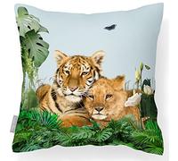 Izabela Peters Outdoor Cushions Waterproof, 43 cm, Filled Outdoor Cushion, Big Cat Family - Duck Egg Blue, Garden Furniture Cushions, Outdoor Seat Cushions, Garden Chair Cushions
