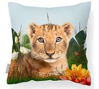 Izabela Peters Outdoor Cushions Waterproof, 43 cm, Filled Outdoor Cushion, Jungle Lion Cub - Duck Egg Blue, Garden Furniture Cushions, Outdoor Seat Cushions, Garden Chair Cushions