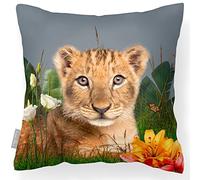 Izabela Peters Outdoor Cushions Waterproof, 43 cm, Filled Outdoor Cushion, Jungle Lion Cub - Grey, Garden Furniture Cushions, Outdoor Seat Cushions, Garden Chair Cushions