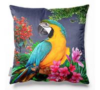 Izabela Peters Princely Parrot Velvet Cushion, Filled, Graphite, 50 x 50 cm | Filled, Double-Sided Print, Concealed Zip Cover, Washable at 30°C, Designed, Printed & Made in the UK