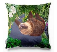 Izabela Peters Smiling Sloth Velvet Cushion, Filled, Graphite, 40 x 40 cm | Filled, Double-Sided Print, Concealed Zip Cover, Washable at 30°C, Designed, Printed & Made in the UK