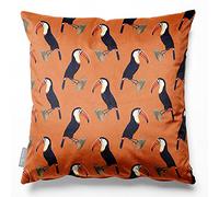 Izabela Peters Toucans Velvet Cushion, Filled, Burnt Orange, 45 x 45 cm | Filled, Double-Sided Print, Concealed Zip Cover, Washable at 30°C, Designed, Printed & Made in the UK