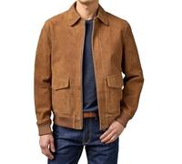 IZAC & DAUD Leathers Men Air Force A-2 Leather Flight Bomber Jacket Men's Suede Leather Bomber Jacket Casual Coat for Men, Whisky Brown, L