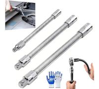 Izbdcy Flexible Connecting Rod, 3 PCS Flexible Extension Socket Set with 3/8, 1/4, 1/2 Flexible Shaft Extension Extender Torque Socket,Fits into Tight Spaces, No More Busted Knuckles (Silver)