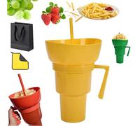 Izbdcy Snack and Drink Cup Combo, Reusable 2 in 1 Cup Bowl Combo with Straw & Spill-Proof Lid, The Ultimate Travel Companiorbelow - So You Can Sip and Snacks with One Hand, Anywhere You Go (Yellow)