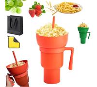 Izbdcy Snack and Drink Cup Combo, Reusable 2 in 1 Cup Bowl Combo with Straw & Spill-Proof Lid, The Ultimate Travel Companiorbelow - So You Can Sip and Snacks with One Hand, Anywhere You Go (Orange)