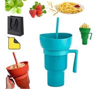 Izbdcy Snack and Drink Cup Combo, Reusable 2 in 1 Cup Bowl Combo with Straw & Spill-Proof Lid, The Ultimate Travel Companiorbelow - So You Can Sip and Snacks with One Hand, Anywhere You Go (Blue)