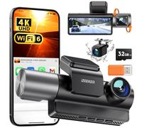 iZEEKER 3-Channel 4K Dash Cam with FREE 32GB Card, 4K+1080P+1080P Front & Rear & Interior Dashcam with WDR, IR Night Vision, WiFi 6, 170° Wide Angle, Loop Recording, G-Sensor, 24H Parking Mode