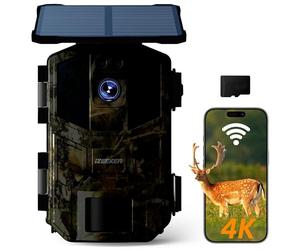 iZEEKER Solar WiFi Wildlife Camera, 4K 64MP Bluetooth Trail Camera with Night Vision Motion Activated 0.1s Trigger Time, 5200mAh Built-in Lithium Battery for Wildlife Watching with 32GB Micro SD Card
