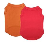 Izefia 2 Pieces Dog Shirts Clothes 2pcs T Shirt for Small Dog Breathable Blank Shirts Cool Summer Cotton Tank Top Vest for Small Dog Puppy Medium Cat Orange and Red XS