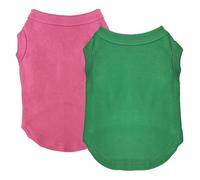 Izefia 2 Pieces Dog Shirts Clothes 2pcs T Shirt for Small Dog Breathable Blank Shirts Cool Summer Cotton Tank Top Vest for Small Dog Puppy Medium Cat Green and Magenta L