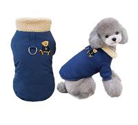 Izefia Dog Coat Cold Weather Coats Windproof Jacket Fleece Warm Sweater Winter Thick Clothes Vest Fleece Collar Bear Print Coat for Small Dog Medium Cat Blue L