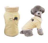 Izefia Dog Coat Cold Weather Coats Windproof Jacket Fleece Warm Sweater Winter Thick Clothes Vest Fleece Collar Bear Print Coat for Small Dog Medium Cat Khaki L