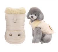 Izefia Dog Coat for Small Dog Cold Weather Windproof Jacket Warm Sweater Winter Thick Clothes Fleece Collar Nordic Style Medium Cat Khaki M