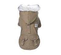 Izefia Dog Coat Hoodie - Thickened Overall Military Uniform Army Sweater Cotton Jacket for Small Medium Dogs Cats - Khaki M