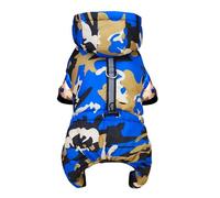 Izefia Dog Coat Pet Apparel Jumpsuit Windproof Cold Weather Coat 4 Legs Camouflage Jacket Warm Winter Thick Clothes Snow Proof Coat Cotton Dog Coat for Small Dog Medium Dog Cat Blue XXL