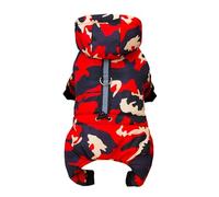 Izefia Dog Coat Pet Apparel Jumpsuit Windproof Cold Weather Coat 4 Legs Camouflage Jacket Warm Winter Thick Clothes Snow Proof Coat Cotton Dog Coat for Small Dog Medium Dog Cat Red L