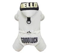 Izefia Dog Coat Pet Apparel Jumpsuit Windproof Cold Weather Coats 4 Legs Jacket Good Luck Warm Winter Thick Clothes Waterproof Snow Proof Cotton Coat for Small Dog Medium Cat Grey XXL