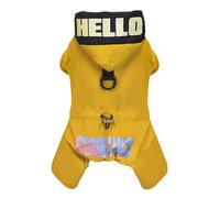 Izefia Dog Coat Pet Apparel Jumpsuit Windproof Cold Weather Coats 4 Legs Jacket Good Luck Warm Winter Thick Clothes Waterproof Snow Proof Cotton Coat for Small Dog Medium Cat Yellow XXL