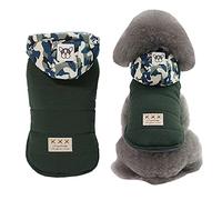 Izefia Dog Coat - Windproof Fleece Jacket With Camouflage Cap, Winter Warm Hoodie for Small Dogs and Medium Cats, C-Green S
