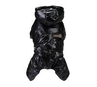 Izefia Dog Coat Windproof Jacket Cold Weather Coats 4 Legs Warm Jumpsuit Winter Thick Clothes Snow Proof Cotton Coat for Small Dog Medium Cat Black S