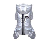 Izefia Dog Coat Windproof Jacket Cold Weather Coats 4 Legs Warm Jumpsuit Winter Thick Clothes Snow Proof Cotton Coat for Small Dog Medium Cat Silver M
