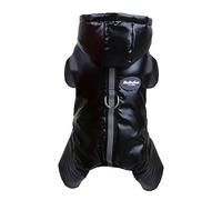 Izefia Dog Coat Windproof Jacket Cold Weather Coats 4 Legs Warm Jumpsuit Winter Thick Clothes Snow Proof Cotton Coat for Small Dog Medium Cat Black L