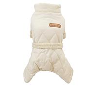 Izefia Dog Coat Windproof Jacket Cold Weather Coats 4 Legs Warm Jumpsuit Winter Thick Snow Proof Clothes Cotton Coat for Small Dog Medium Cat White M