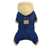Izefia Dog Coat Windproof Jacket Cold Weather Coats 4 Legs Warm Jumpsuit Winter Thick Snow Proof Clothes Cotton Coat for Small Dog Medium Cat Blue M