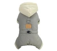Izefia Dog Coat Windproof Jacket Cold Weather Coats 4 Legs Warm Jumpsuit Winter Thick Snow Proof Clothes Cotton Coat for Small Dog Medium Cat Grey XL